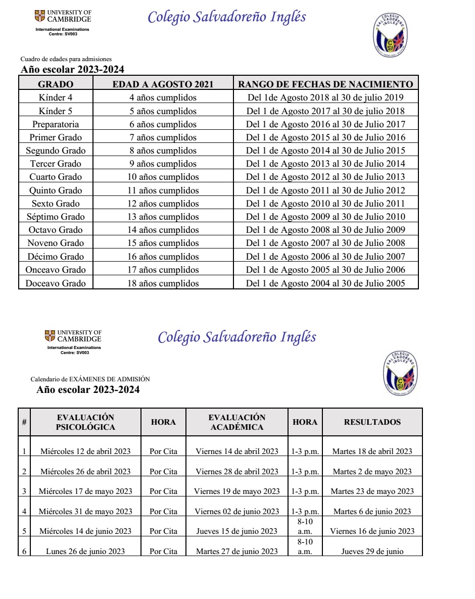 Fechas Admisiones